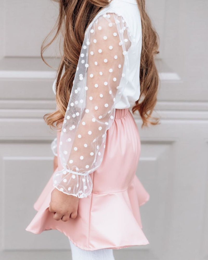 Destinee Sheer Dot Sleeve Leotard - White 