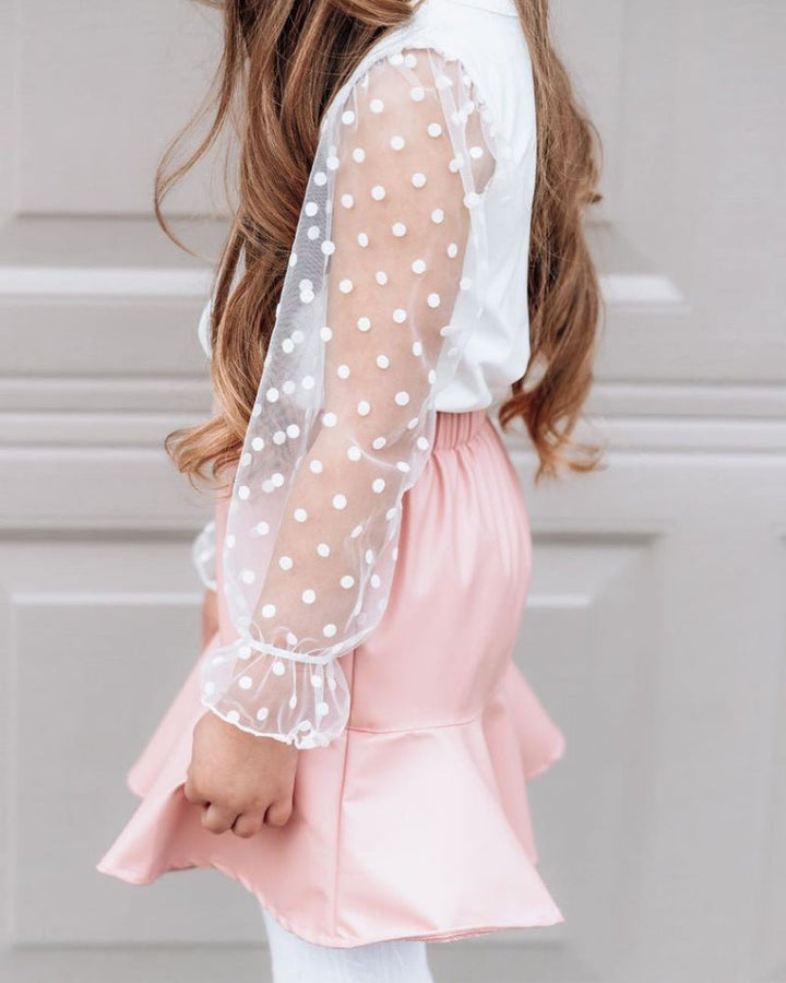 Destinee Sheer Dot Sleeve Leotard - White 