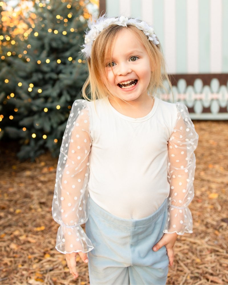 Destinee Sheer Dot Sleeve Leotard - White 