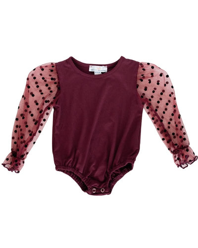 Destinee Sheer Dot Sleeve Leotard - Wine #product_type - Bailey's Blossoms