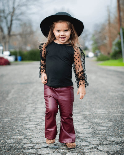 Destinee Sheer Dot Sleeve Top & Leotard - Black #product_type - Bailey's Blossoms