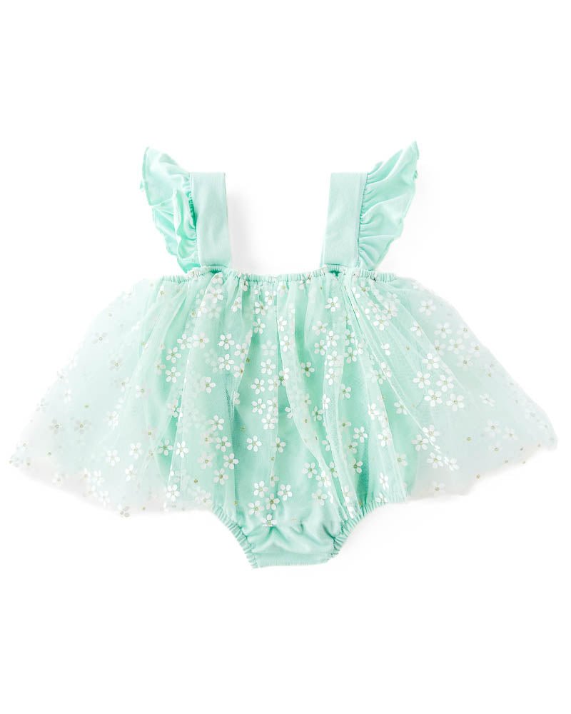Dixie Sleeveless Mesh Romper - Mint Daisies #product_type - Bailey's Blossoms
