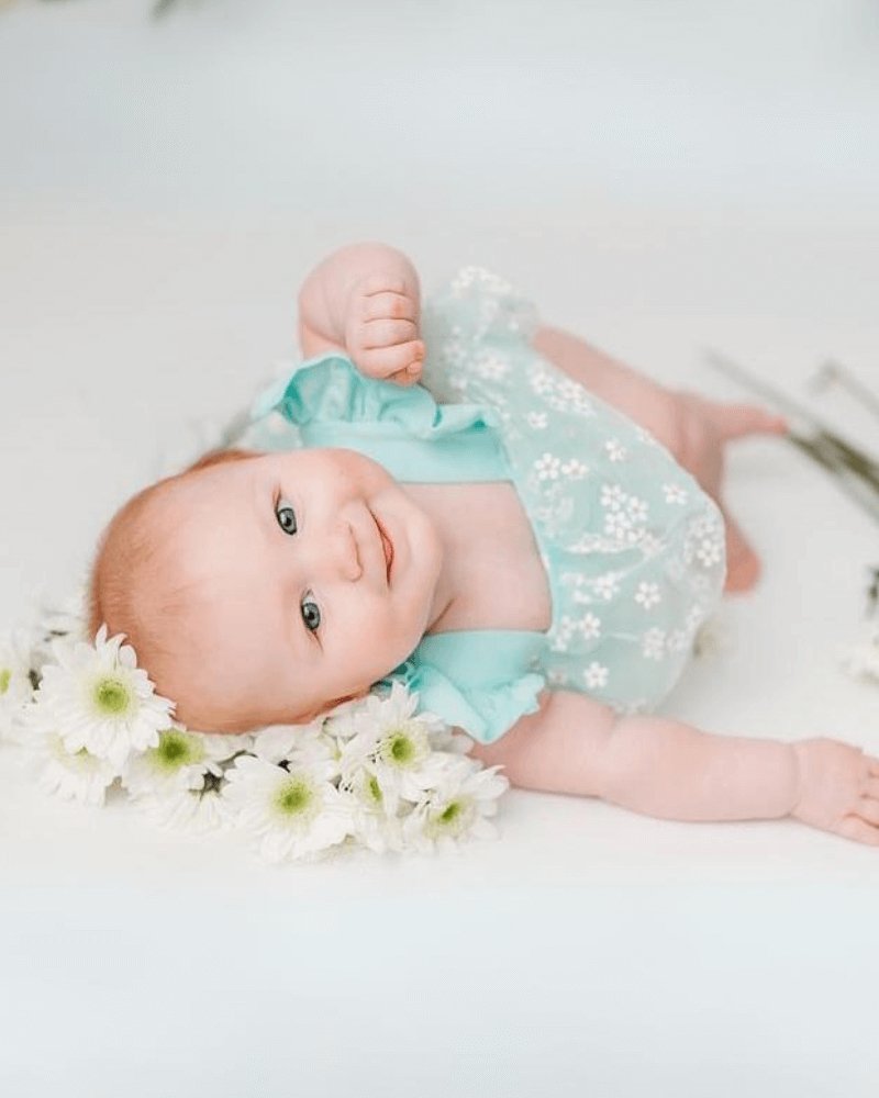 Dixie Sleeveless Mesh Romper - Mint Daisies #product_type - Bailey's Blossoms