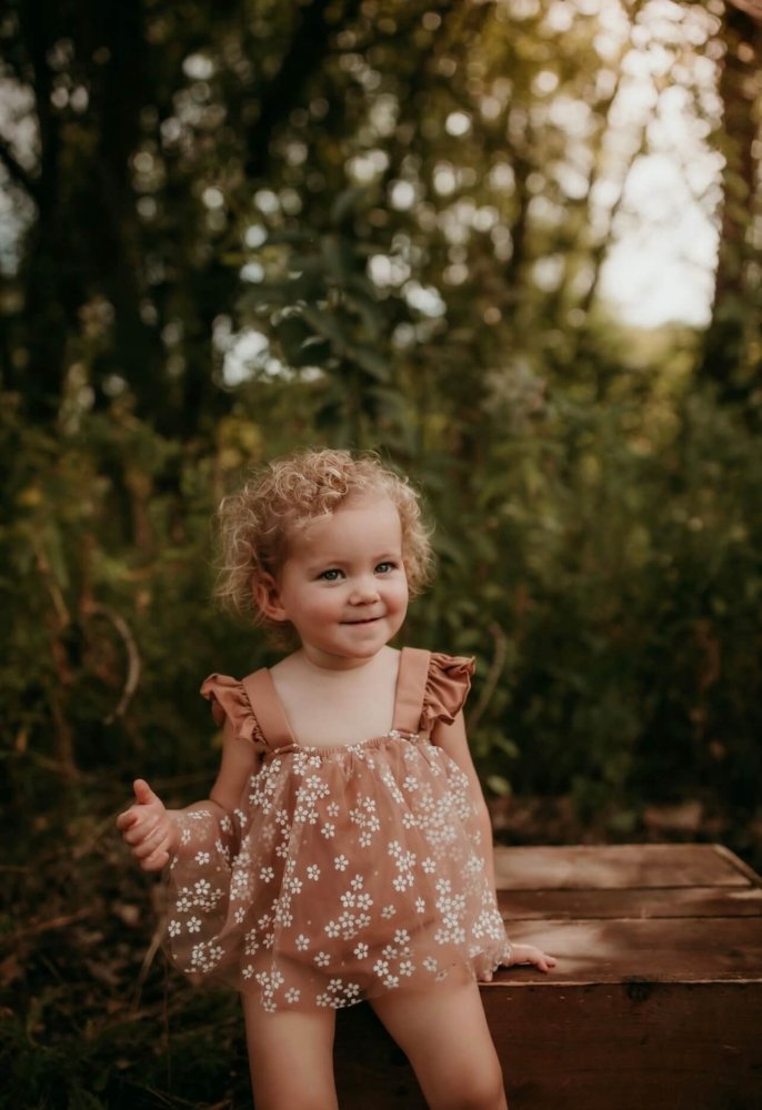 Dixie Sleeveless Mesh Romper - Mocha Daisies #product_type - Bailey's Blossoms