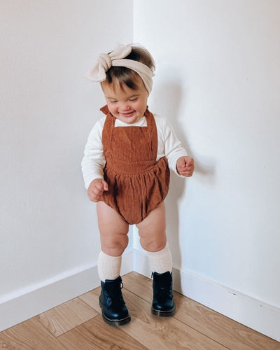 Dolly Suspender Bubble Romper - Praline Corduroy #product_type - Bailey's Blossoms