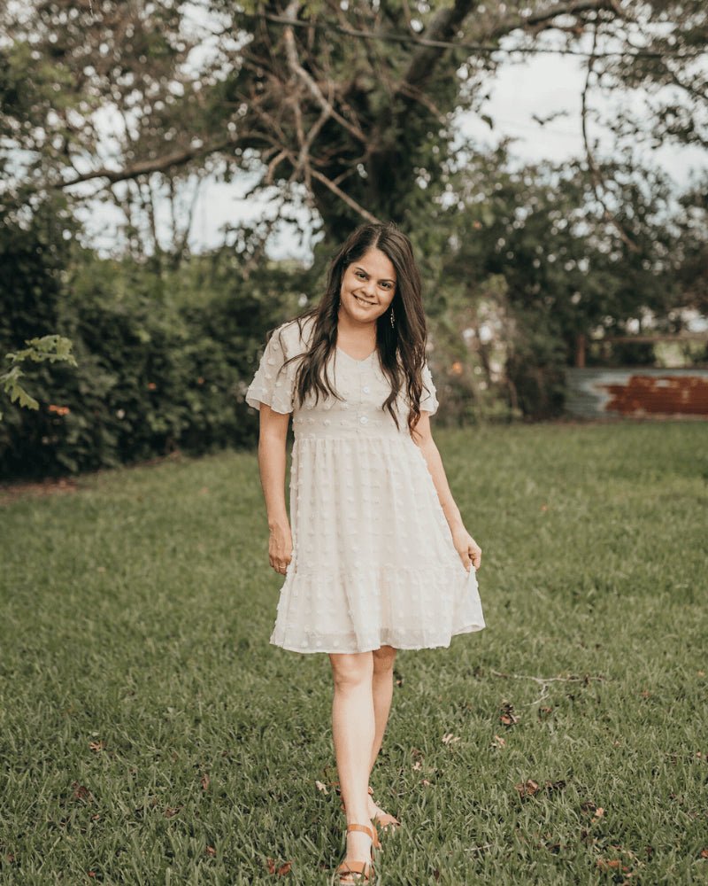 ivory short sleeve dress Ivory Short Puff Sleeve Eyelet Lace Mini Dress