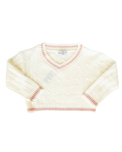 Kristina V-Neck Cable Knit Sweater - Pink Shimmer Stripe #product_type - Bailey's Blossoms