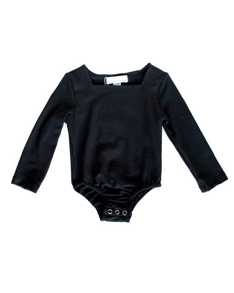 Lilith Square Neck Long Sleeve Leotard - Black 