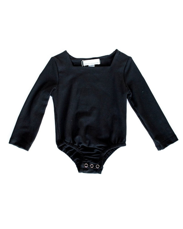 Lilith Square Neck Long Sleeve Leotard - Black 