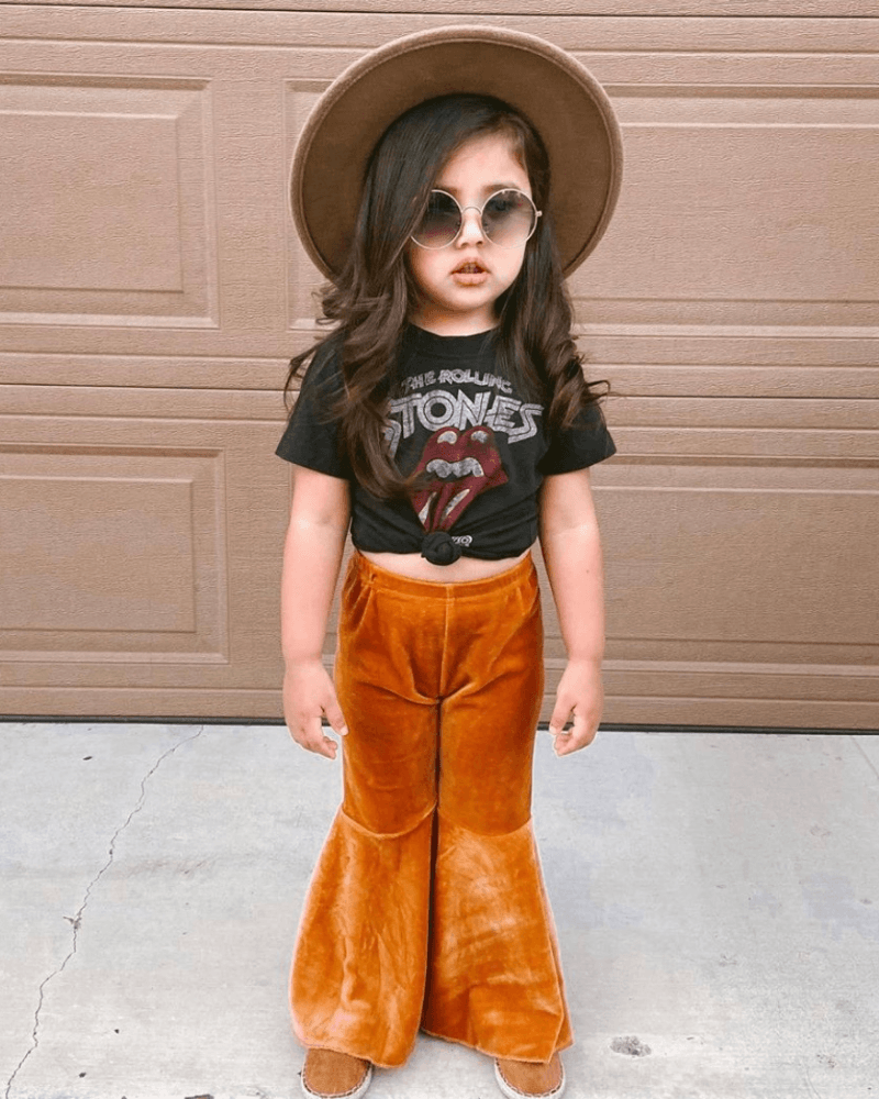 Lina Pleated Velour Bell Bottoms Camel