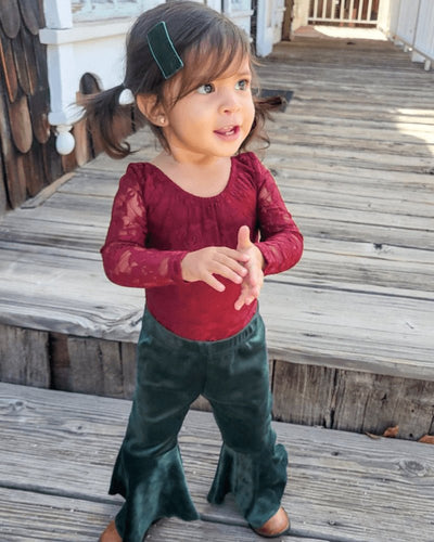 Lina Pleated Velour Bell Bottoms - Hunter #product_type - Bailey's Blossoms