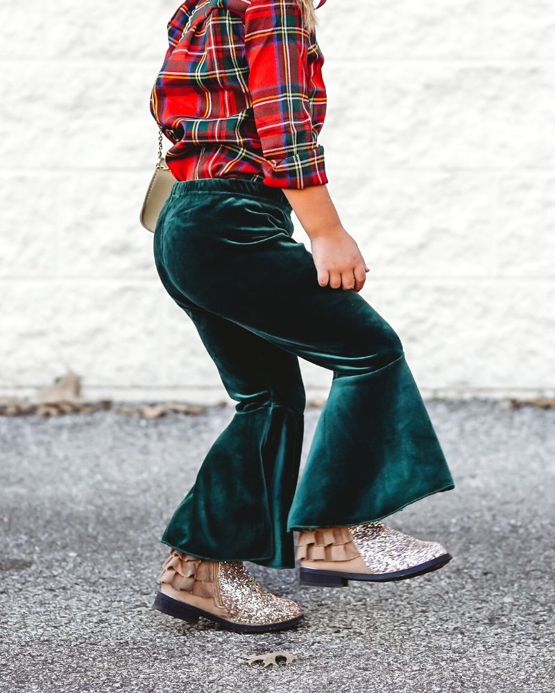 Lina Pleated Velour Bell Bottoms - Hunter #product_type - Bailey's Blossoms