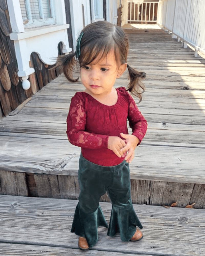 Lina Pleated Velour Bell Bottoms - Hunter #product_type - Bailey's Blossoms