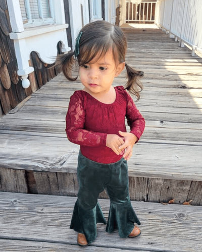 Lina Pleated Velour Bell Bottoms - Hunter #product_type - Bailey's Blossoms