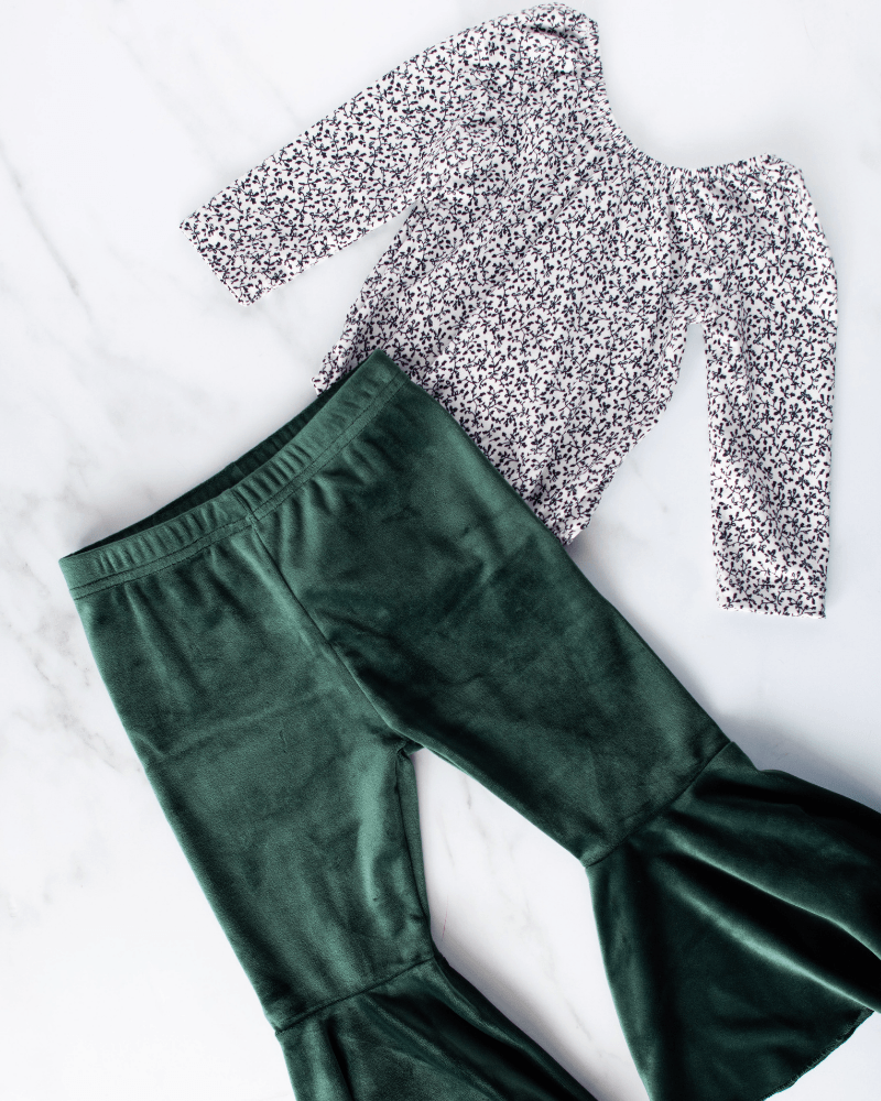 Lina Pleated Velour Bell Bottoms - Hunter #product_type - Bailey's Blossoms