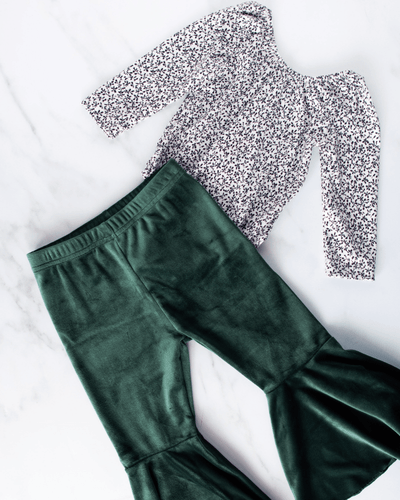 Lina Pleated Velour Bell Bottoms - Hunter #product_type - Bailey's Blossoms