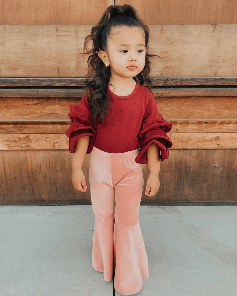 Lina Pleated Velour Bell Bottoms - Lollipop Pink 