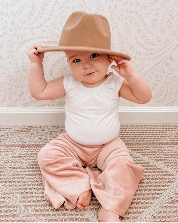 Lina Pleated Velour Bell Bottoms - Lollipop Pink 