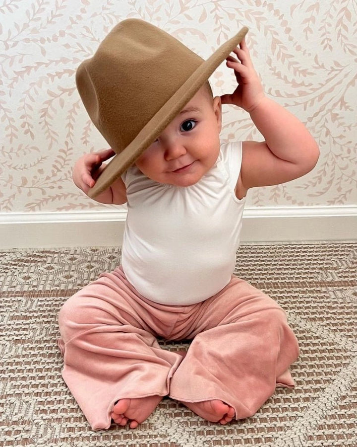 Lina Pleated Velour Bell Bottoms - Lollipop Pink 