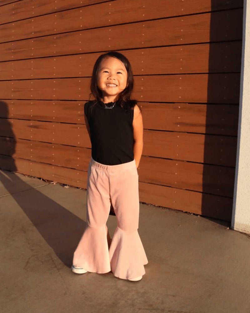 Lina Pleated Velour Bell Bottoms - Lollipop Pink 