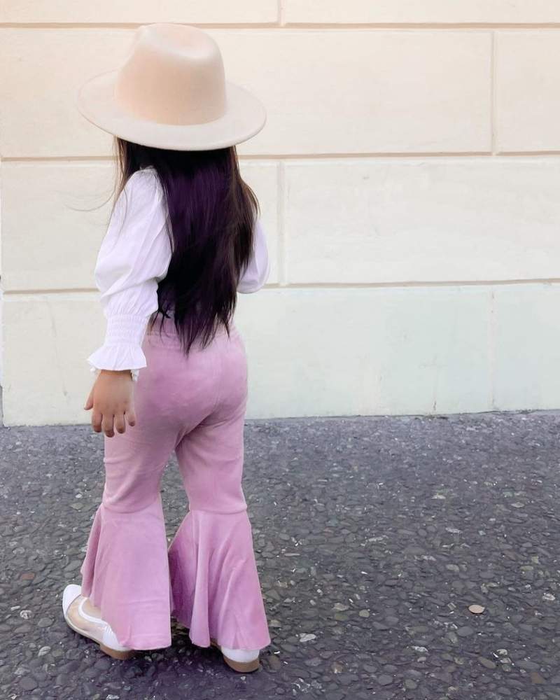Lina Pleated Velour Bell Bottoms - Lollipop Pink 