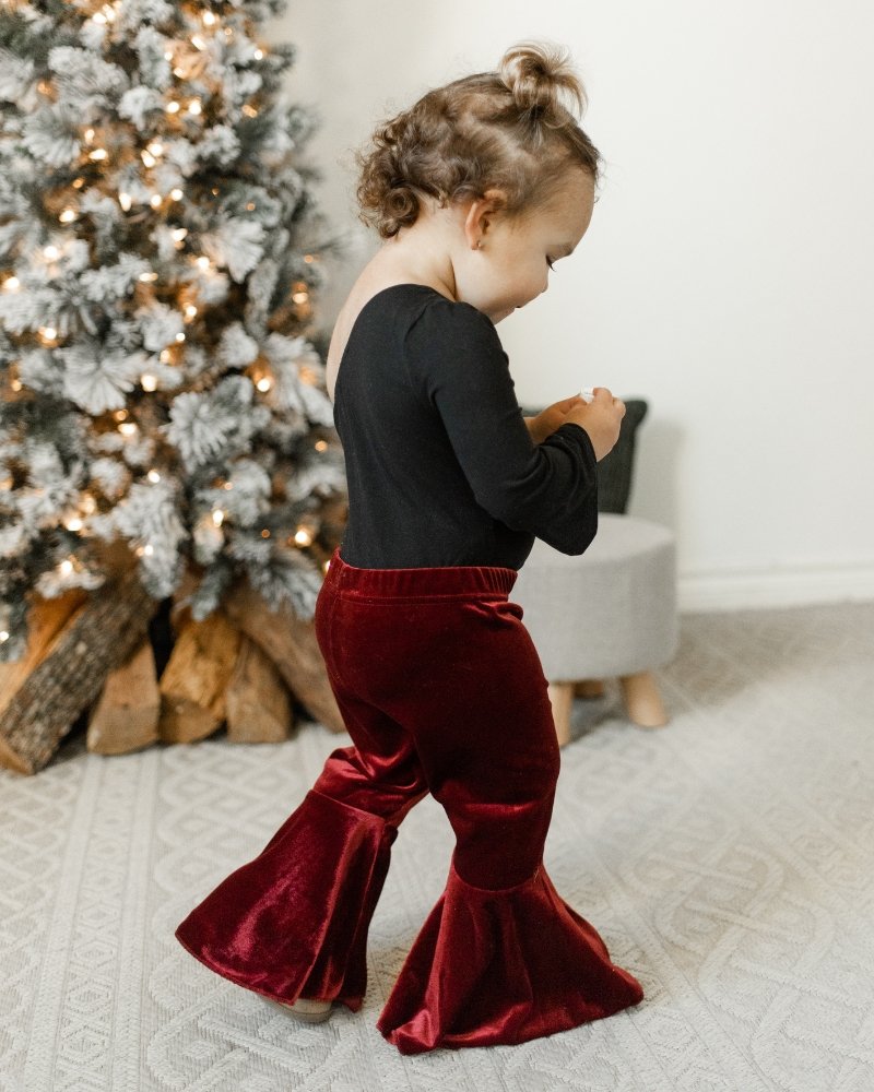 Lina Pleated Velour Bell Bottoms - Wine #product_type - Bailey's Blossoms