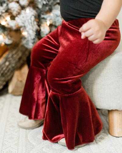 Lina Pleated Velour Bell Bottoms - Wine #product_type - Bailey's Blossoms