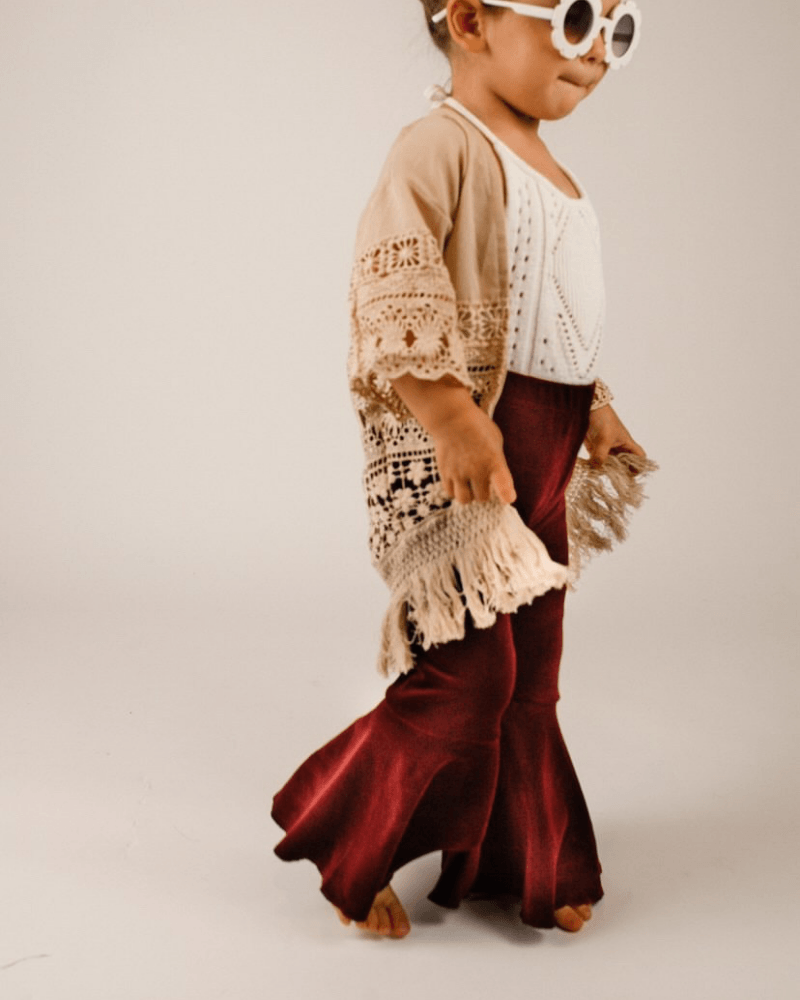 Lina Pleated Velour Bell Bottoms - Wine #product_type - Bailey's Blossoms