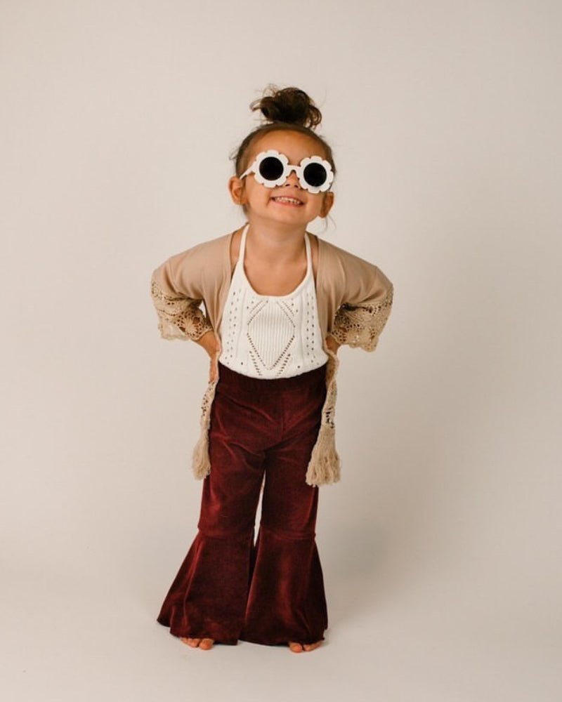 Lina Pleated Velour Bell Bottoms - Wine #product_type - Bailey's Blossoms