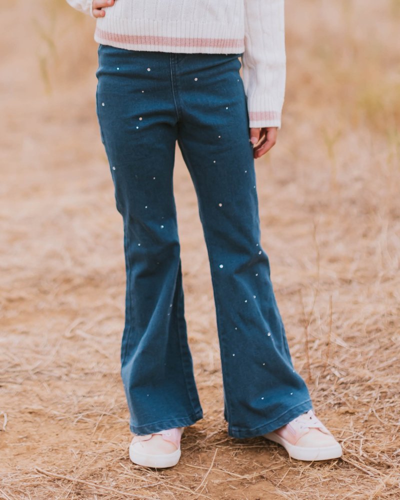 Makenna Rhinestone Detail Flare Jeans - Denim Blue #product_type - Bailey's Blossoms