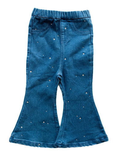 Makenna Rhinestone Detail Flare Jeans - Denim Blue #product_type - Bailey's Blossoms