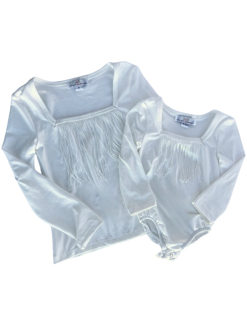 Maxine Fringe Long Sleeve Top & Leotard - White #product_type - Bailey's Blossoms