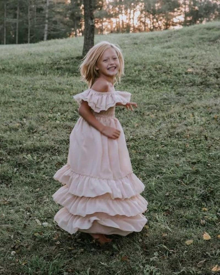 Nellie Ruffle Maxi Dress - Champagne 