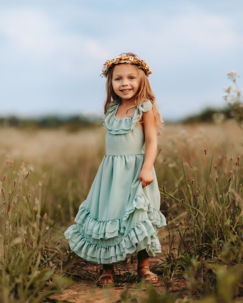 Sage ruffle dress online