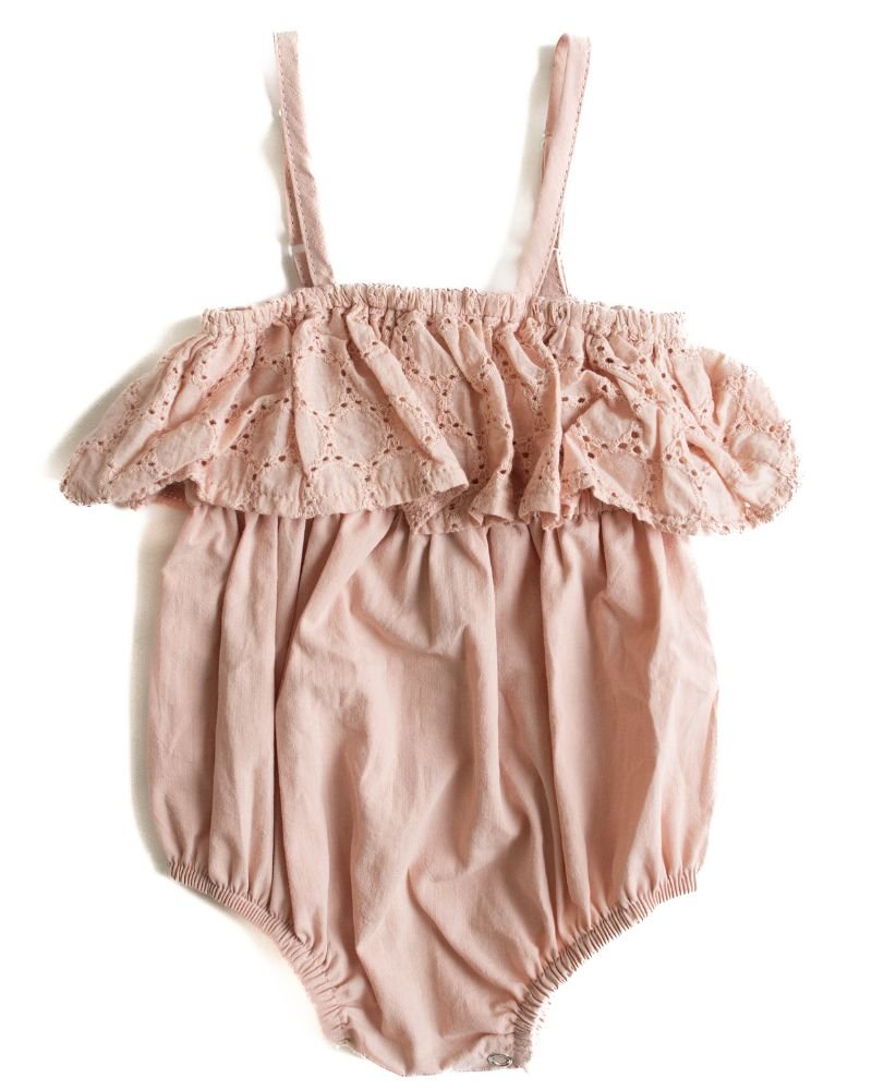 Reagan Eyelet Ruffle Baby Romper - Strawberry Ice #product_type - Bailey's Blossoms