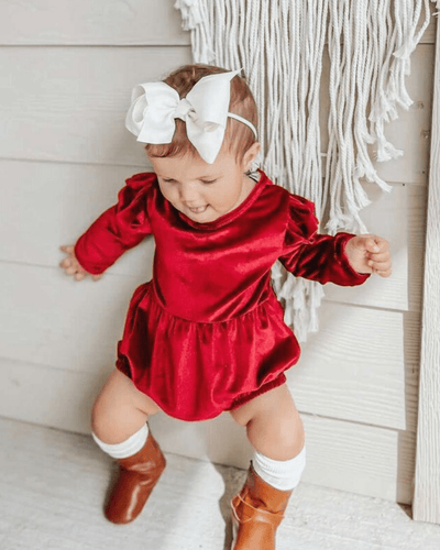 Rhodes Velour Bubble Shorty Romper - Candy Apple Red #product_type - Bailey's Blossoms