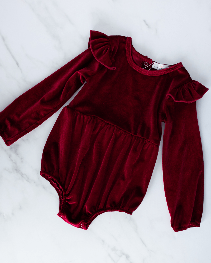 Rhodes Velour Bubble Shorty Romper - Candy Apple Red #product_type - Bailey's Blossoms