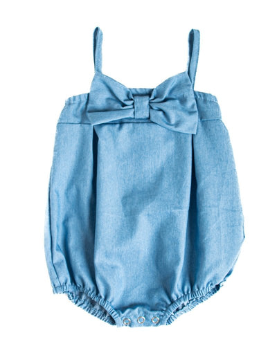 Safiya Bow Front Bubble Romper - Chambray Blue #product_type - Bailey's Blossoms