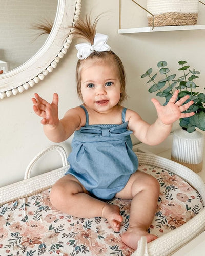 Safiya Bow Front Bubble Romper - Chambray Blue #product_type - Bailey's Blossoms