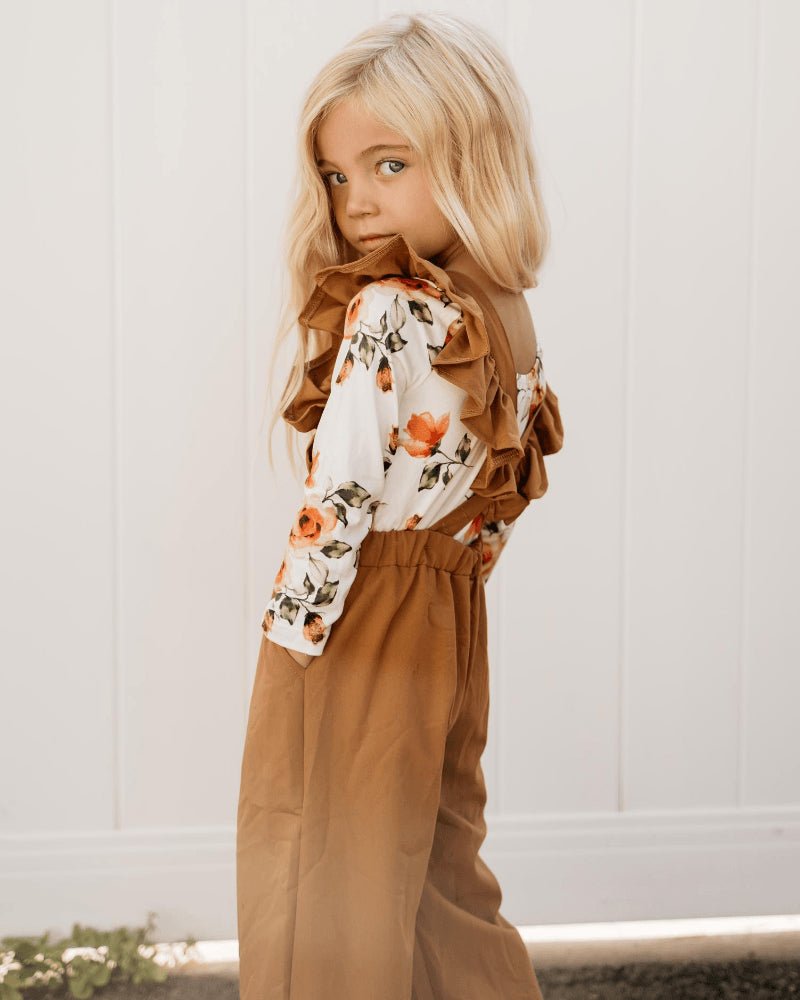 Sharlyn Ruffle Suspender Pants - Chestnut #product_type - Bailey's Blossoms