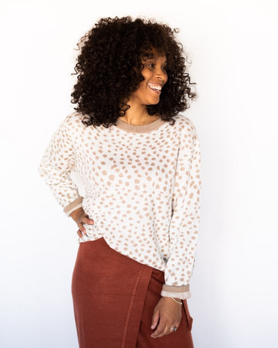 Teddy Cozy Sweater - White & Taupe Dots #product_type - Bailey's Blossoms